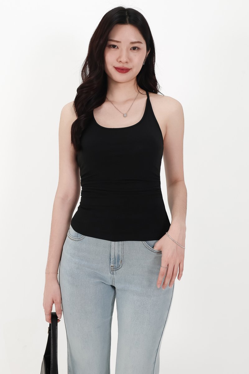 Henry Halter Ruched Top in Black