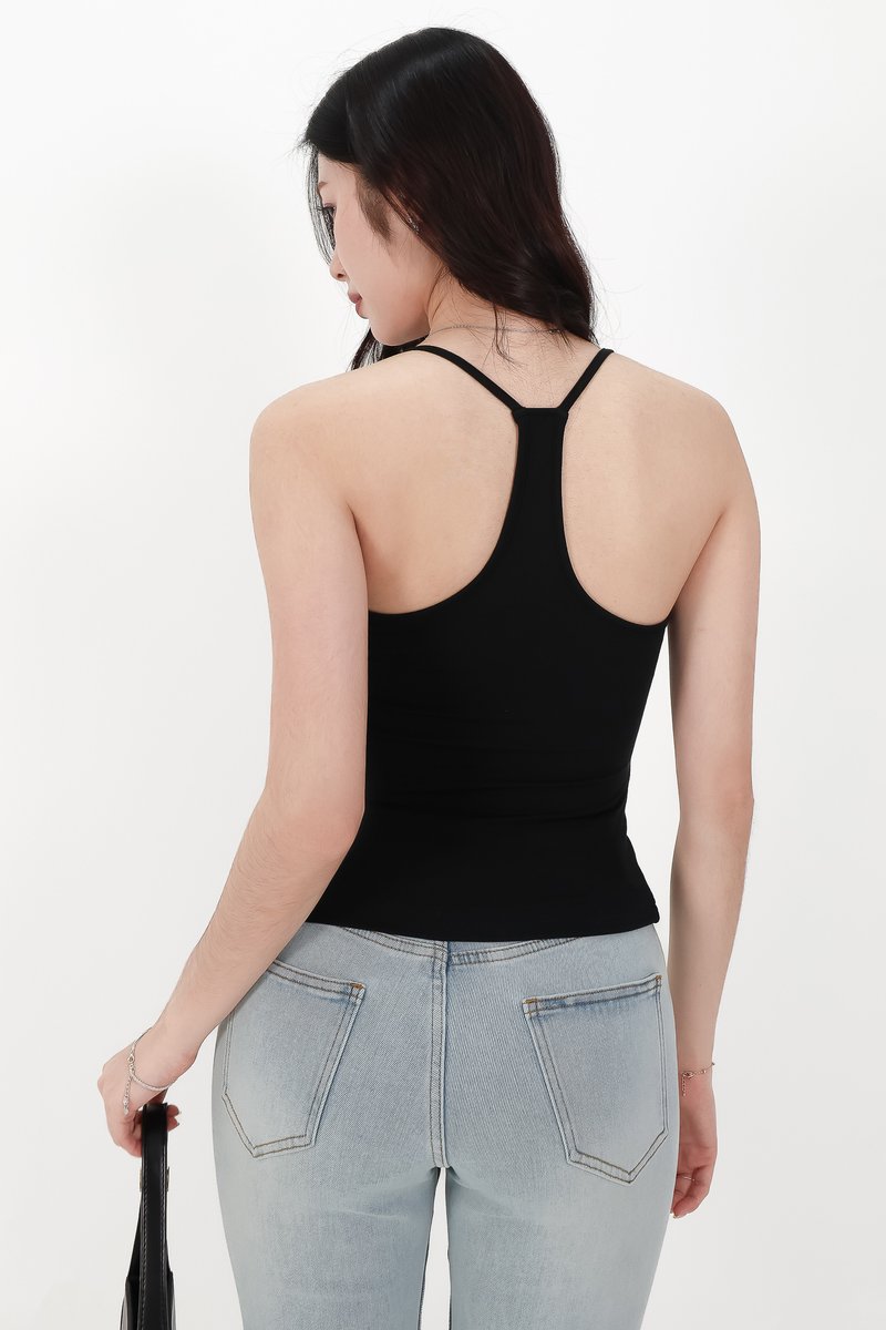 Henry Halter Ruched Top in Black