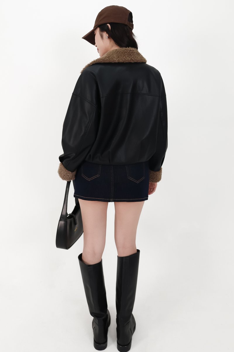 BACKORDER | Seira Shearling PU Leather Jacket in Black