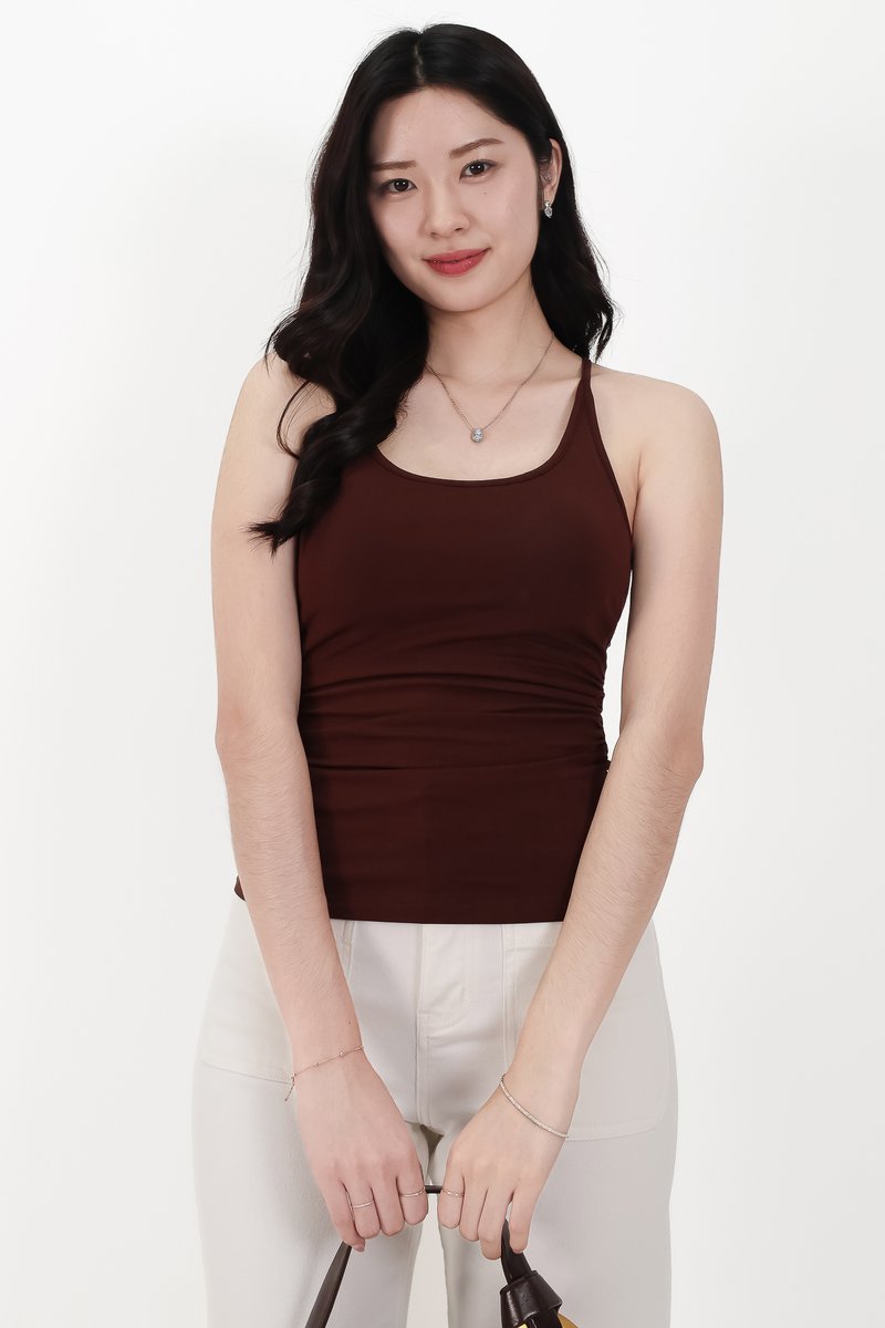 Henry Halter Ruched Top in Brown