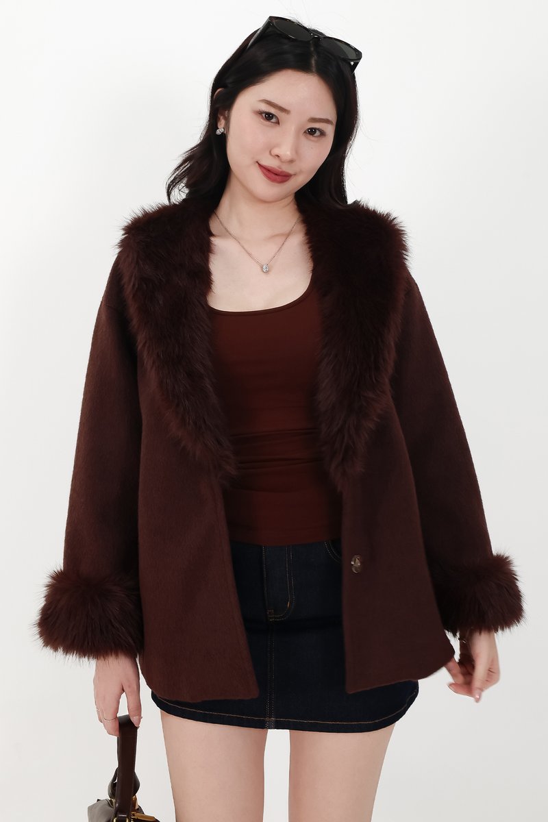 Fenella Faux Fur Coat in Dark Brown