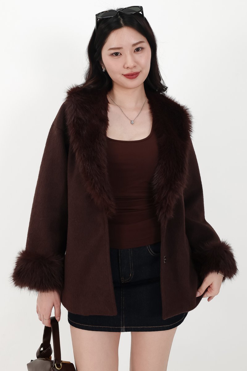 Fenella Faux Fur Coat in Dark Brown
