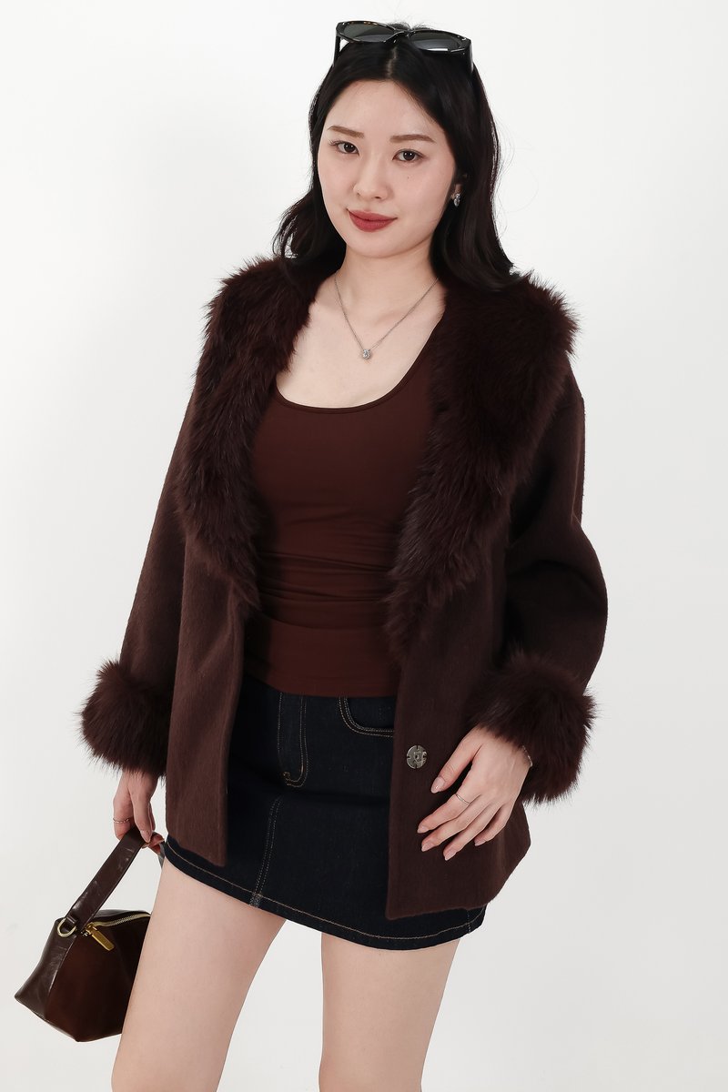 Fenella Faux Fur Coat in Dark Brown