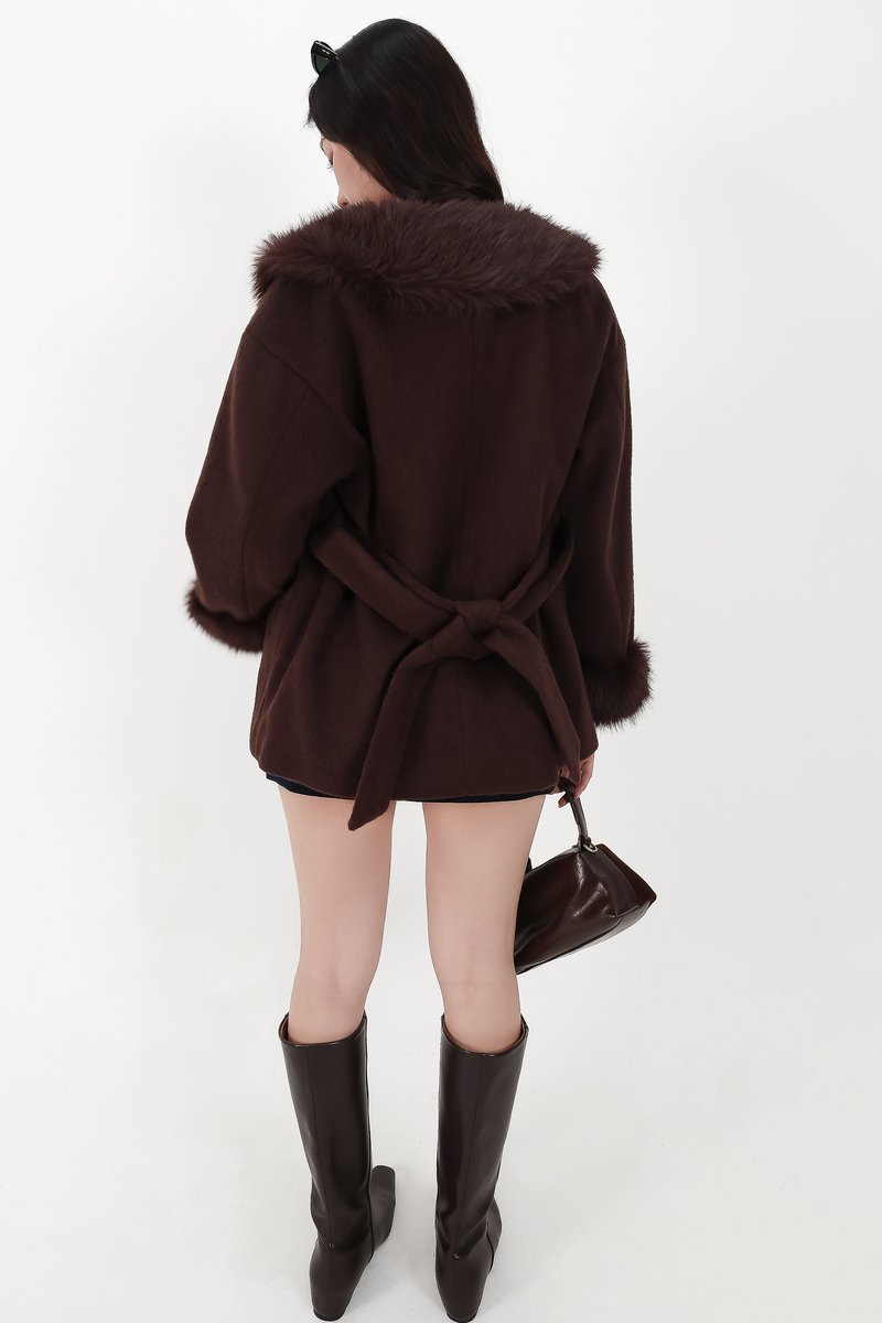 Fenella Faux Fur Coat in Dark Brown