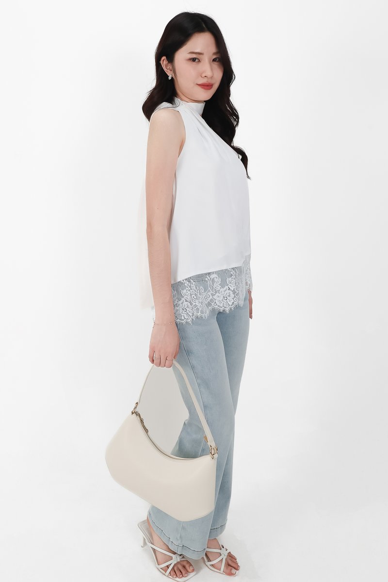 Arabelle Asymmetrical Lace Trim Top in White