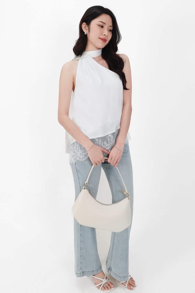 Arabelle Asymmetrical Lace Trim Top in White