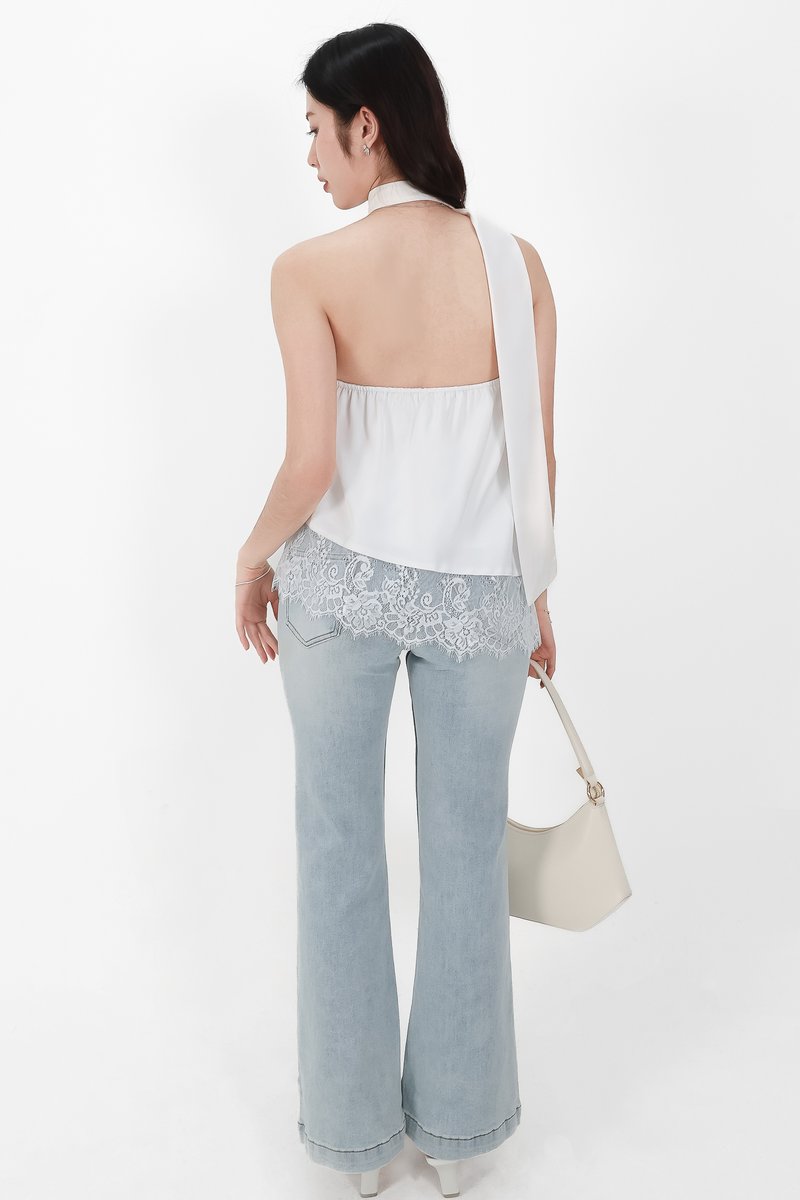 Arabelle Asymmetrical Lace Trim Top in White