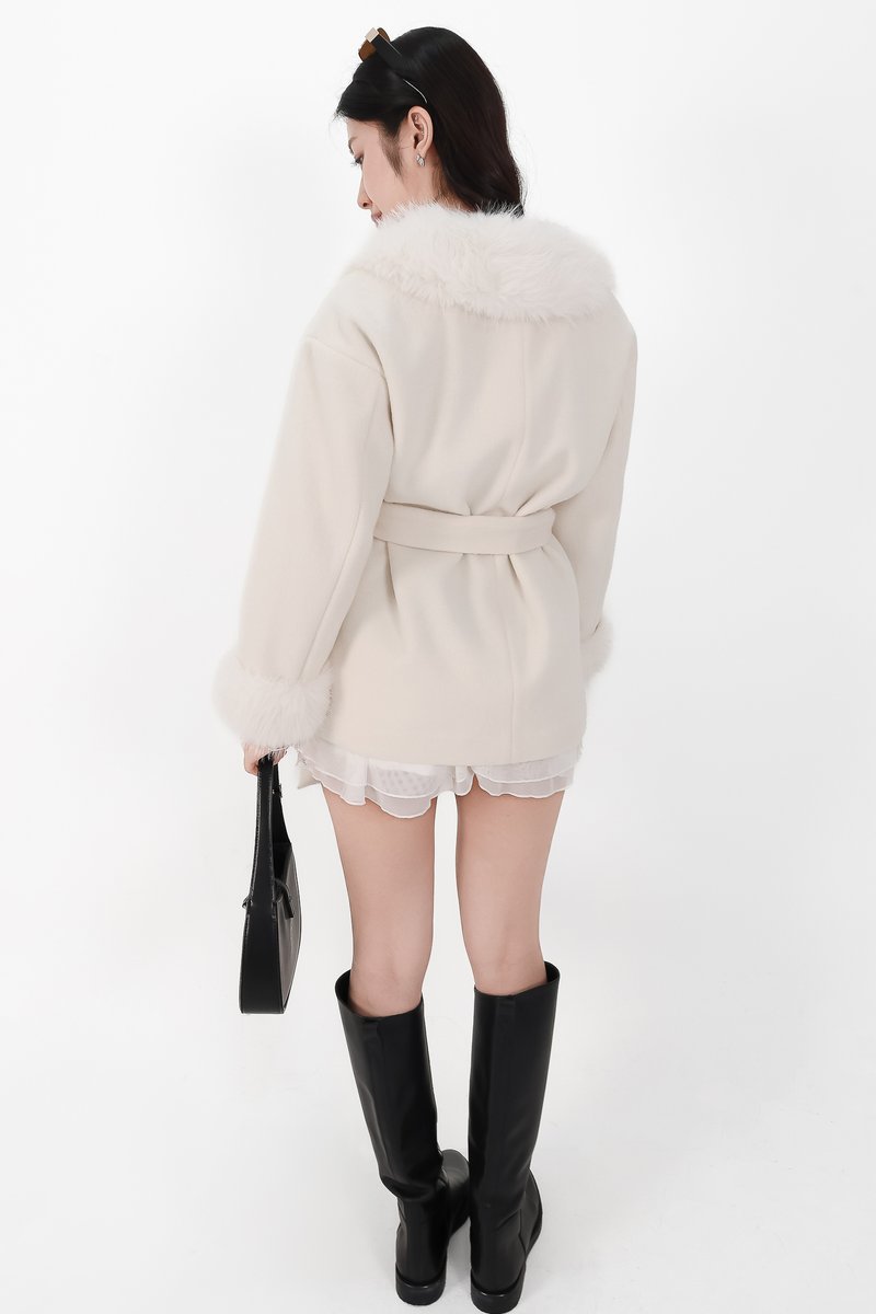 Fenella Faux Fur Coat in Cream White