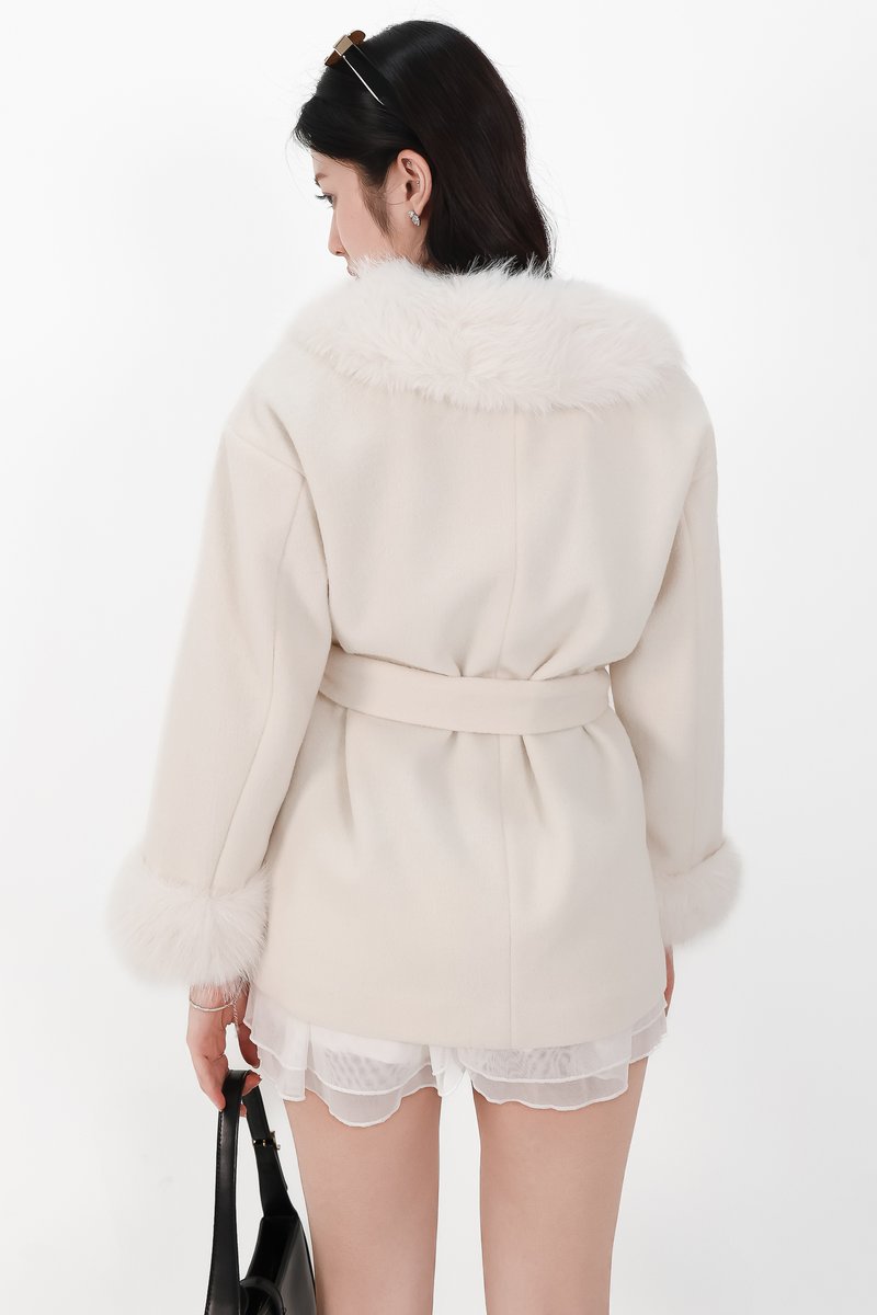 Fenella Faux Fur Coat in Cream White