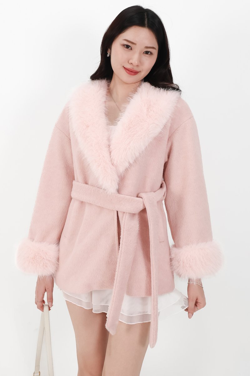 Fenella Faux Fur Coat in Pink