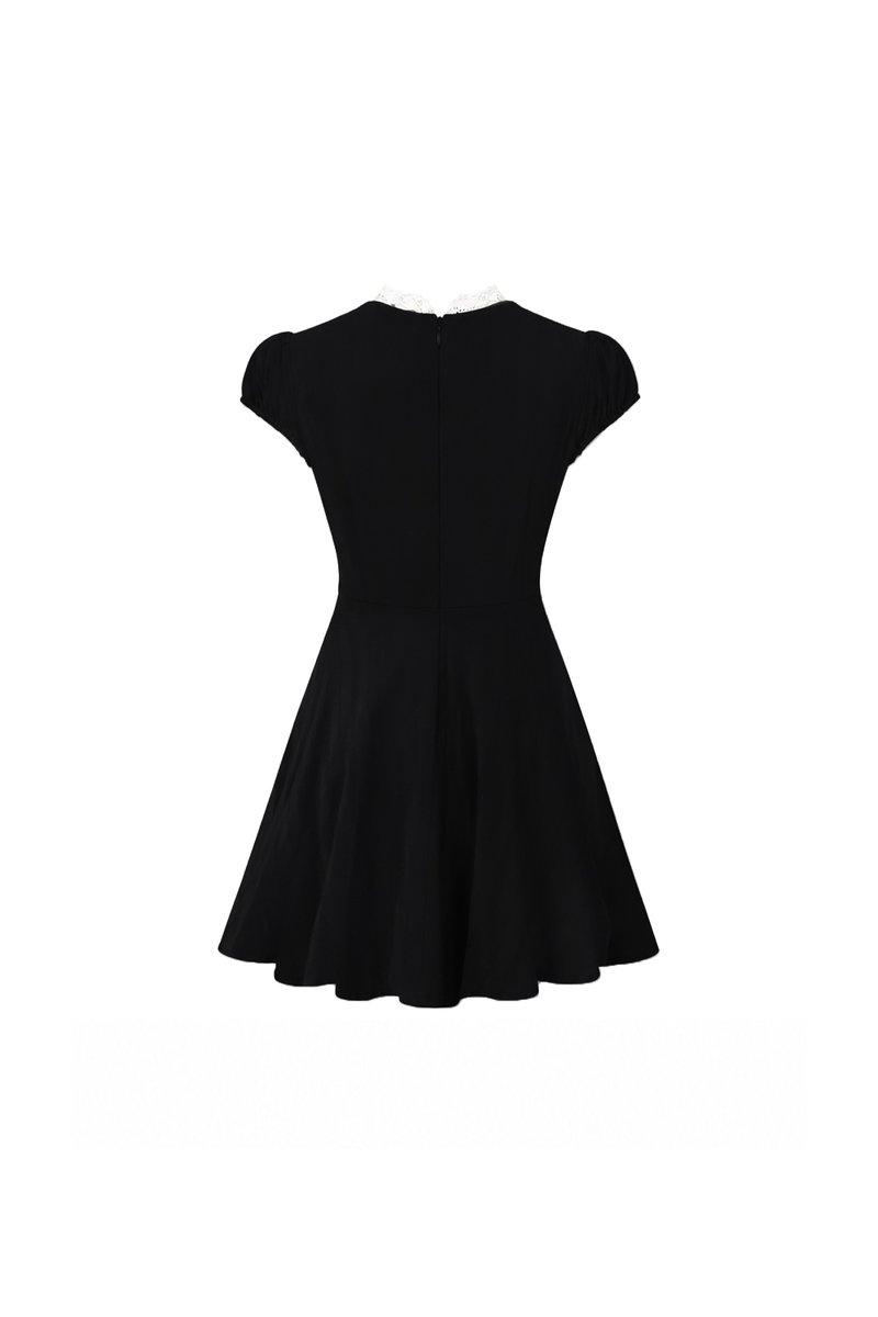 Lairie Lace Trim Romper Dress in Black x White Lace