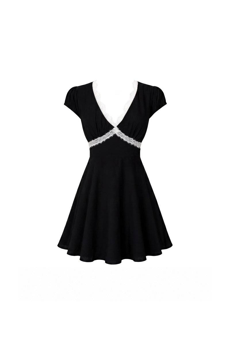 Lairie Lace Trim Romper Dress in Black x White Lace