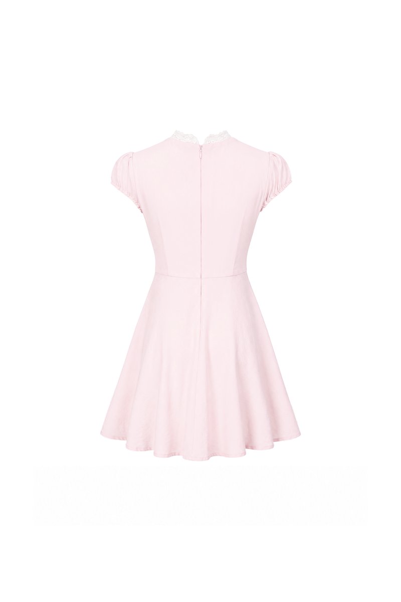 Lairie Lace Trim Romper Dress in Light Pink x White Lace