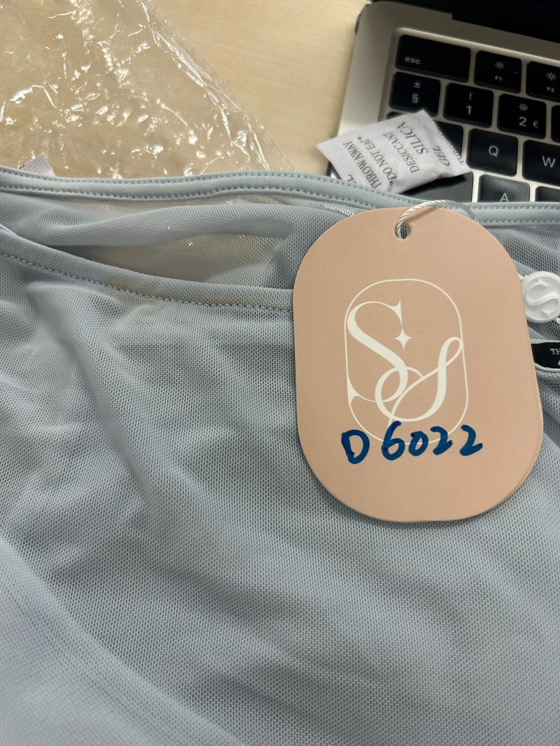 DEFECT | Mia Mesh Overlay Sleeved Top in Light Grey Blue in M