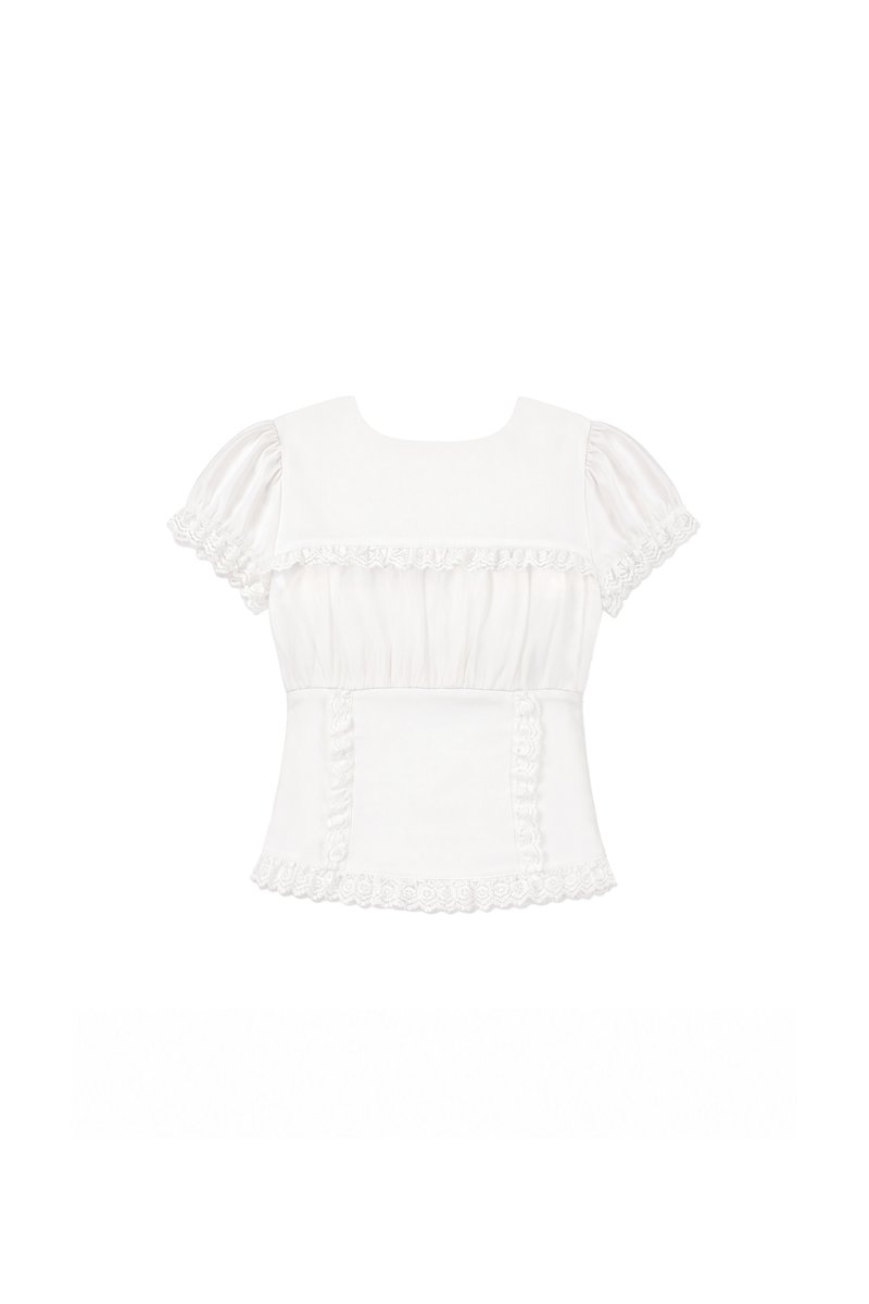 PREORDER | Sandra Sleeved Lace Trim Blouse in White