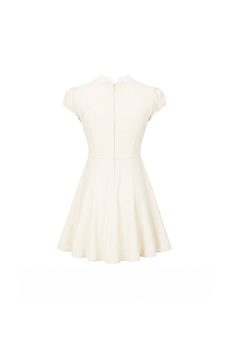 Lairie Lace Trim Romper Dress in Light Yellow x White Lace