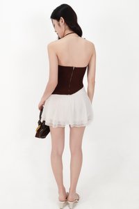 Saena Satin Tie Strap Top in Dark Brown