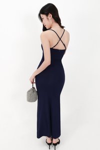 Calina Cross Back Maxi Dress in Midnight Blue