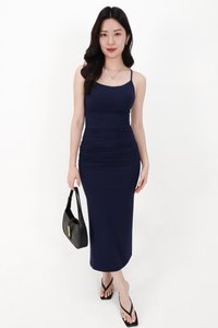 Calina Cross Back Maxi Dress in Midnight Blue