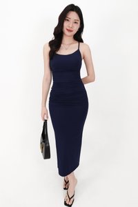 Calina Cross Back Maxi Dress in Midnight Blue