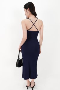 Calina Cross Back Maxi Dress in Midnight Blue
