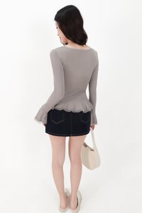 Parisa Pearl Peplum Cardigan Top in Grey
