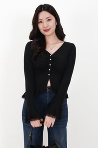 RESTOCKS | Parisa Pearl Peplum Cardigan Top in Black