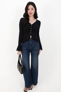 RESTOCKS | Parisa Pearl Peplum Cardigan Top in Black
