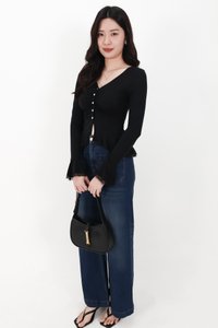 RESTOCKS | Parisa Pearl Peplum Cardigan Top in Black