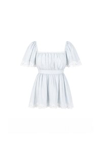 PREORDER | Fia Flutter Lace Trim Top in Light Blue