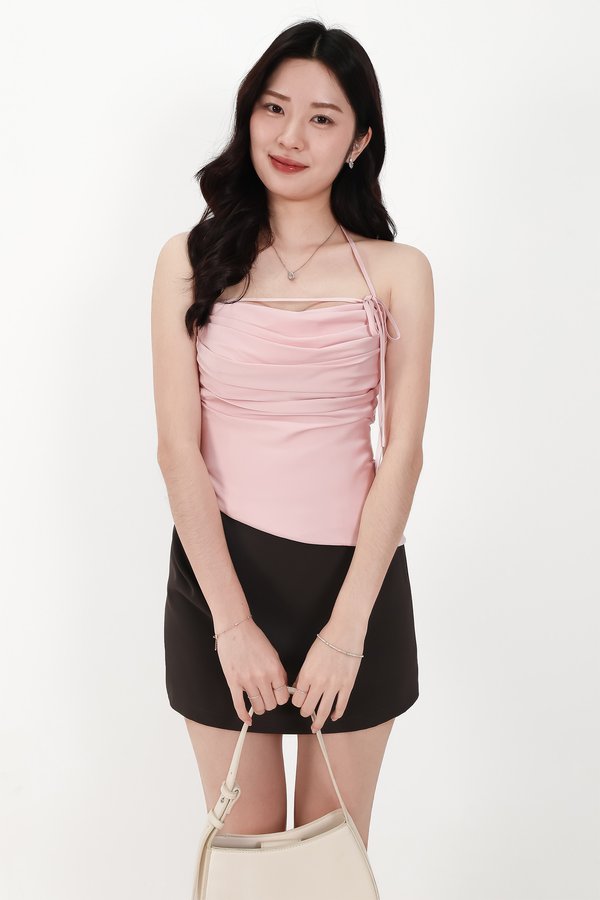 Saena Satin Tie Strap Top in Light Pink