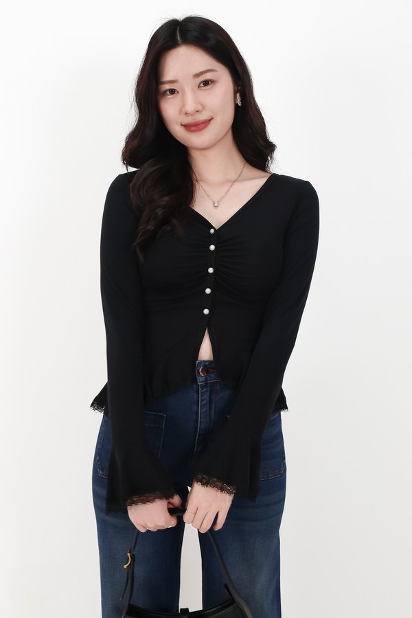 RESTOCKS | Parisa Pearl Peplum Cardigan Top in Black