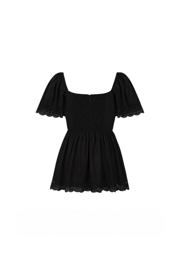 Fia Flutter Lace Trim Top in Black