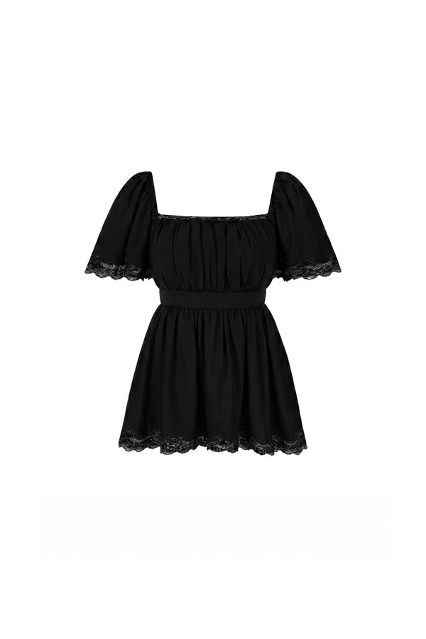 Fia Flutter Lace Trim Top in Black