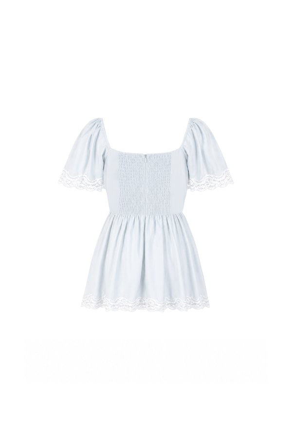Fia Flutter Lace Trim Top in Light Blue