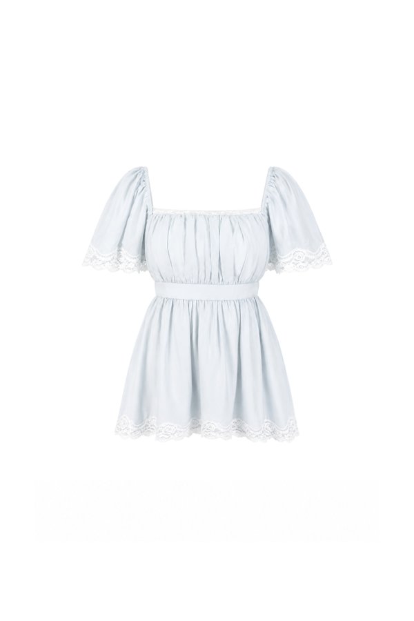 Fia Flutter Lace Trim Top in Light Blue
