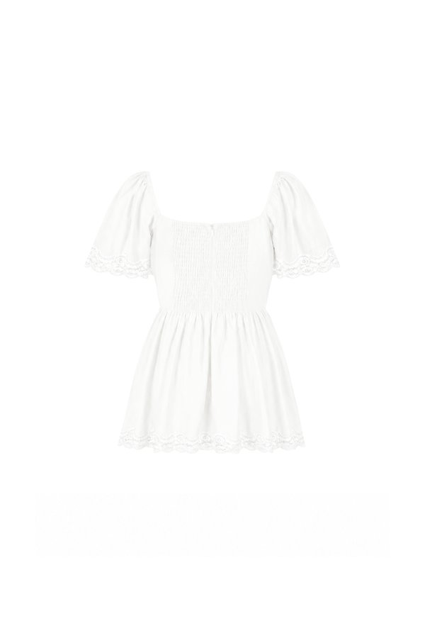 Fia Flutter Lace Trim Top in White