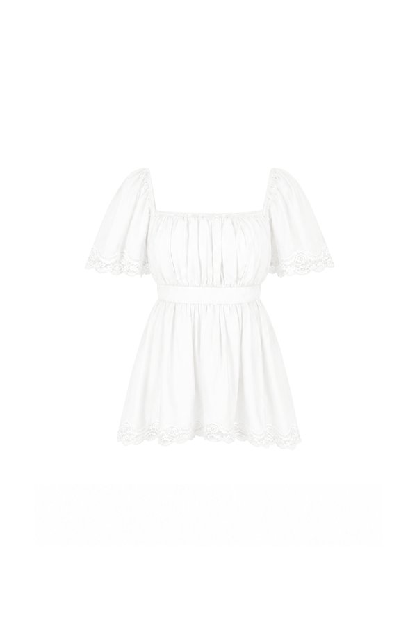 Fia Flutter Lace Trim Top in White