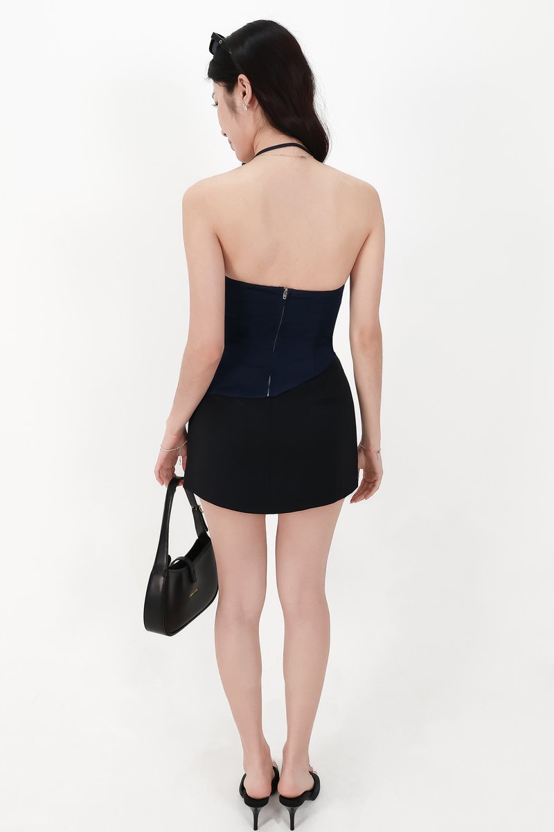 Saena Satin Tie Strap Top in Midnight