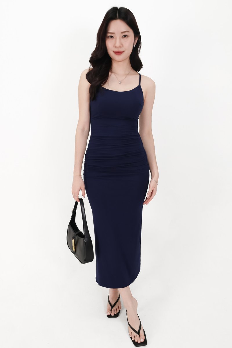 Calina Cross Back Maxi Dress in Midnight Blue