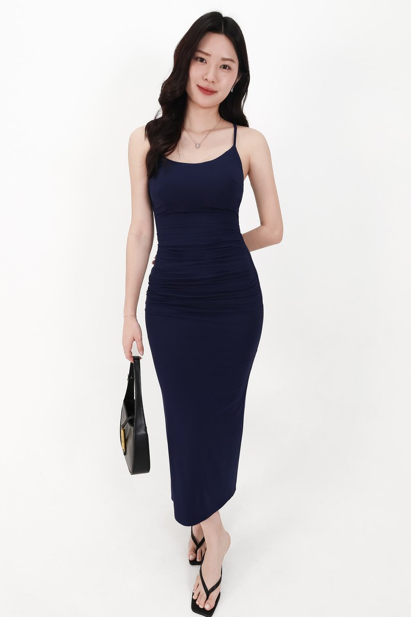 Calina Cross Back Maxi Dress in Midnight Blue