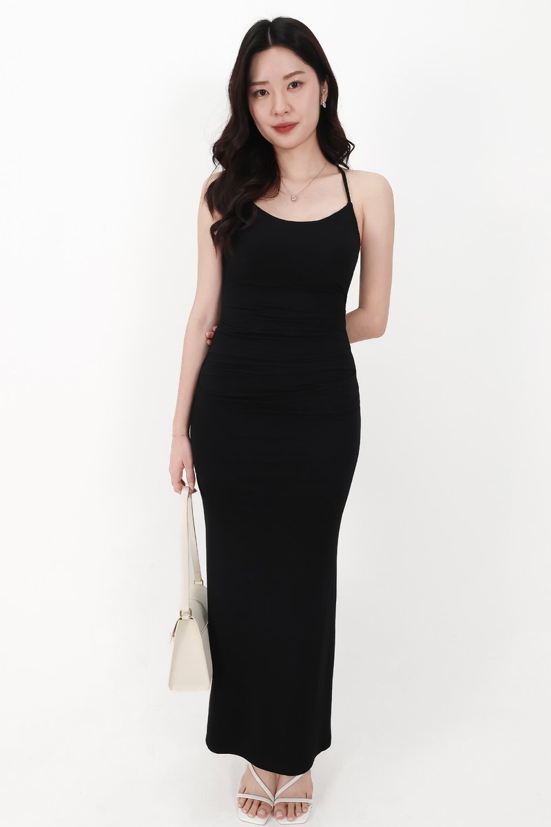Calina Cross Back Maxi Dress in Black
