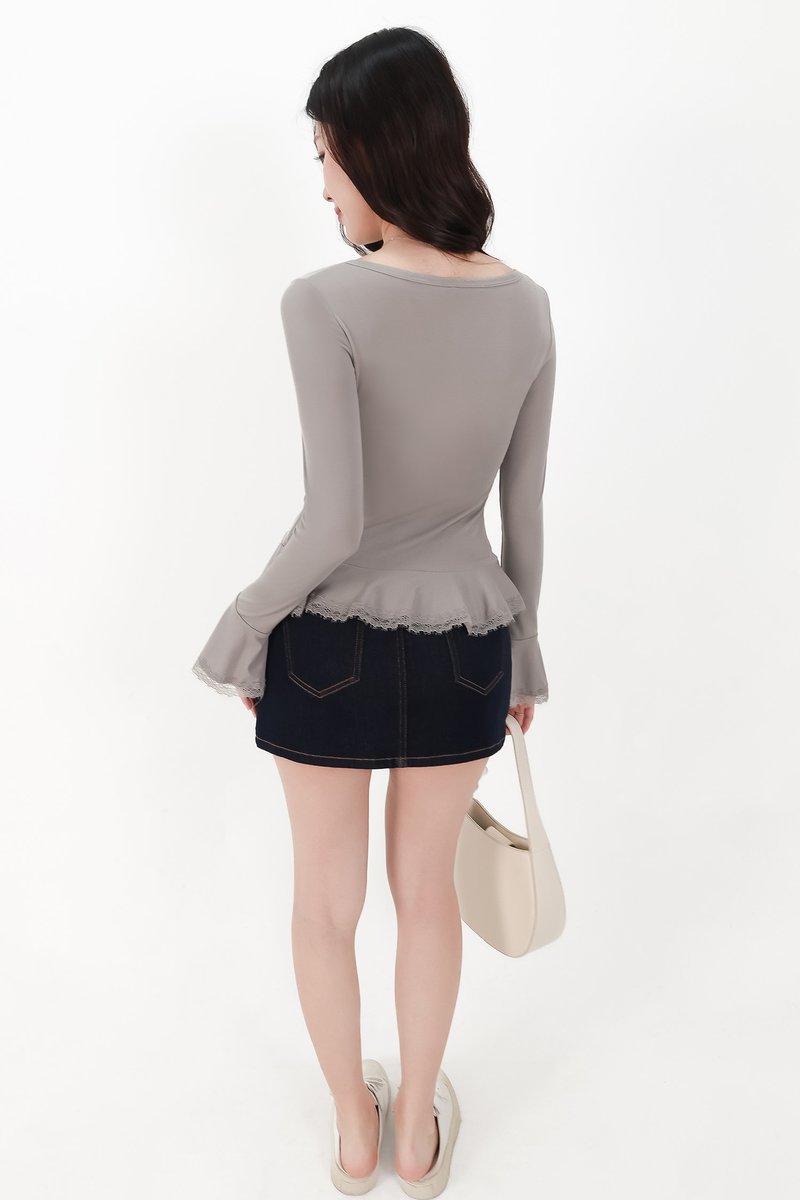 Parisa Pearl Peplum Cardigan Top in Grey