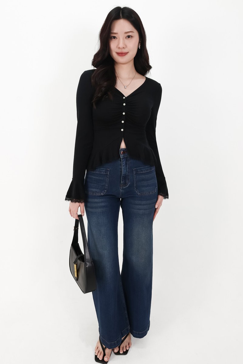 RESTOCKS | Parisa Pearl Peplum Cardigan Top in Black