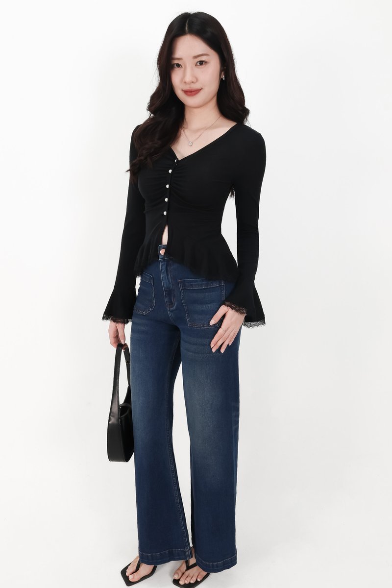 RESTOCKS | Parisa Pearl Peplum Cardigan Top in Black