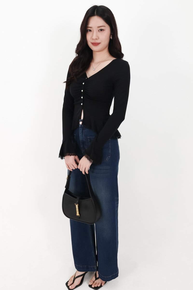 RESTOCKS | Parisa Pearl Peplum Cardigan Top in Black