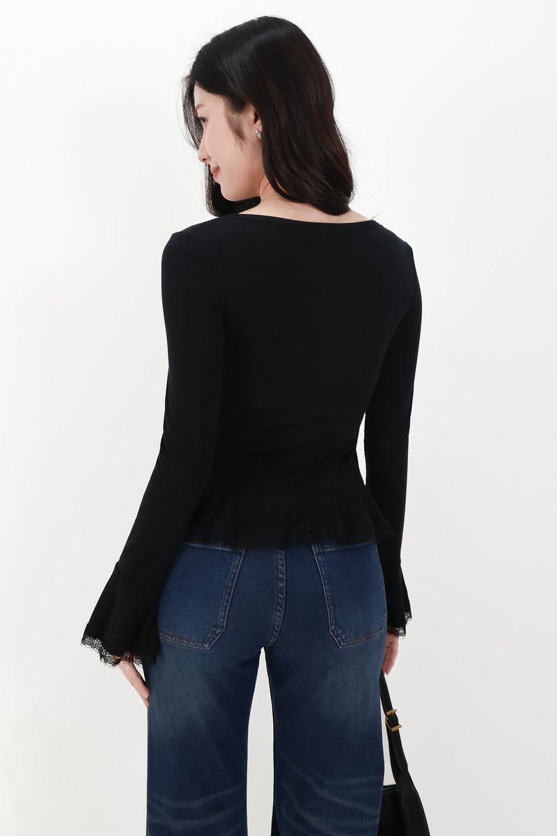 RESTOCKS | Parisa Pearl Peplum Cardigan Top in Black