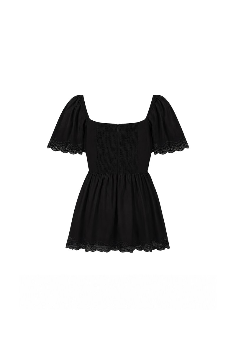PREORDER | Fia Flutter Lace Trim Top in Black