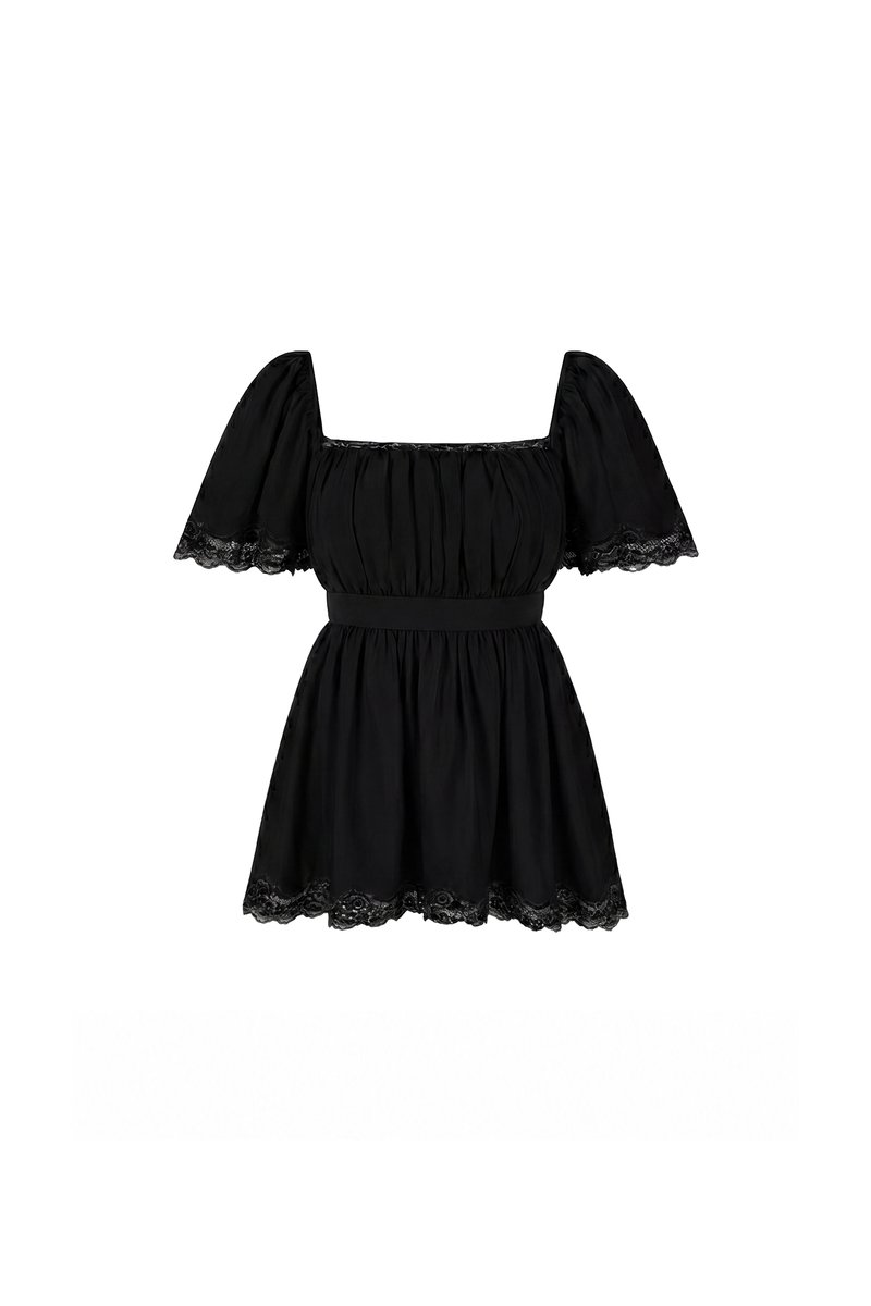 PREORDER | Fia Flutter Lace Trim Top in Black