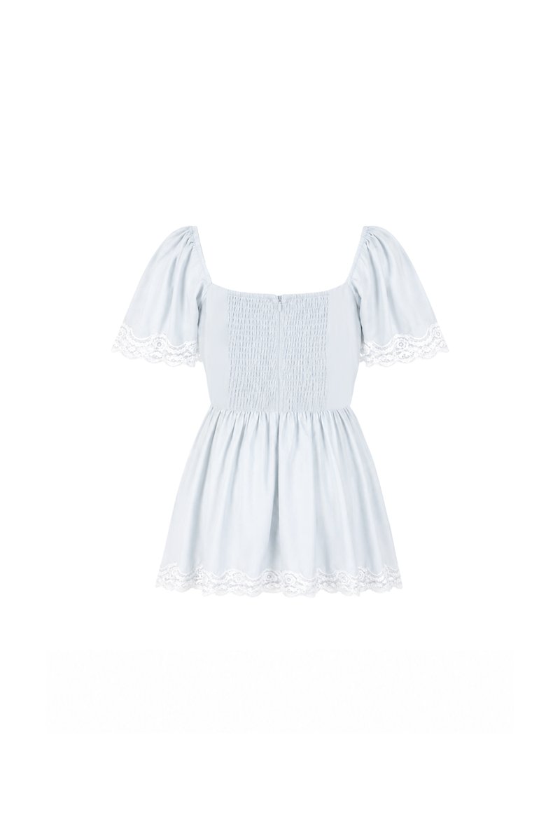 PREORDER | Fia Flutter Lace Trim Top in Light Blue